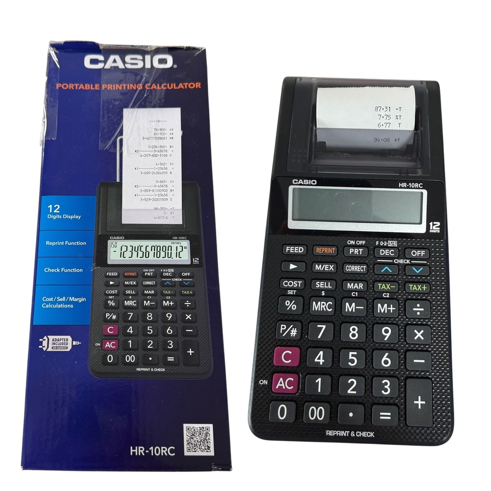 Casio HR-10RC Portable Printing Calculator 12 Digit‎ AA Batteries NO ADAPTER